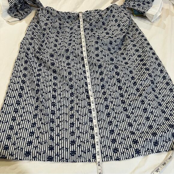 CeCe NWT Rosanna Embroidered Off Shoulder Dress Blue and White size 10 - Picture 10 of 12